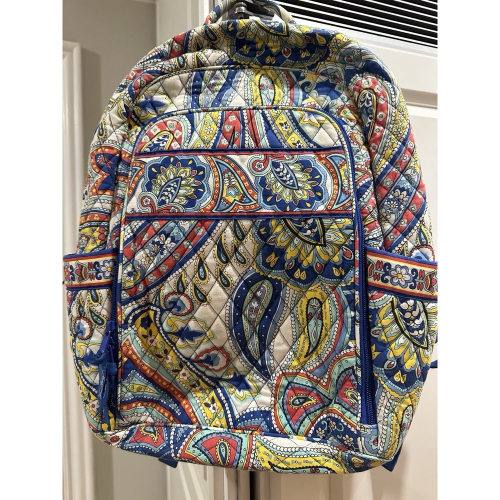 Vera Bradley Marina Paisley Full Size Backpack Retired Quilted Cotton Laptop Bag